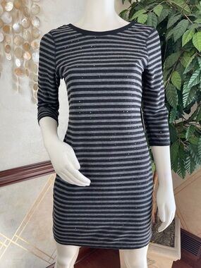 EXPRESS BLACK & GRAY SEQUIN STRIPE DRESS